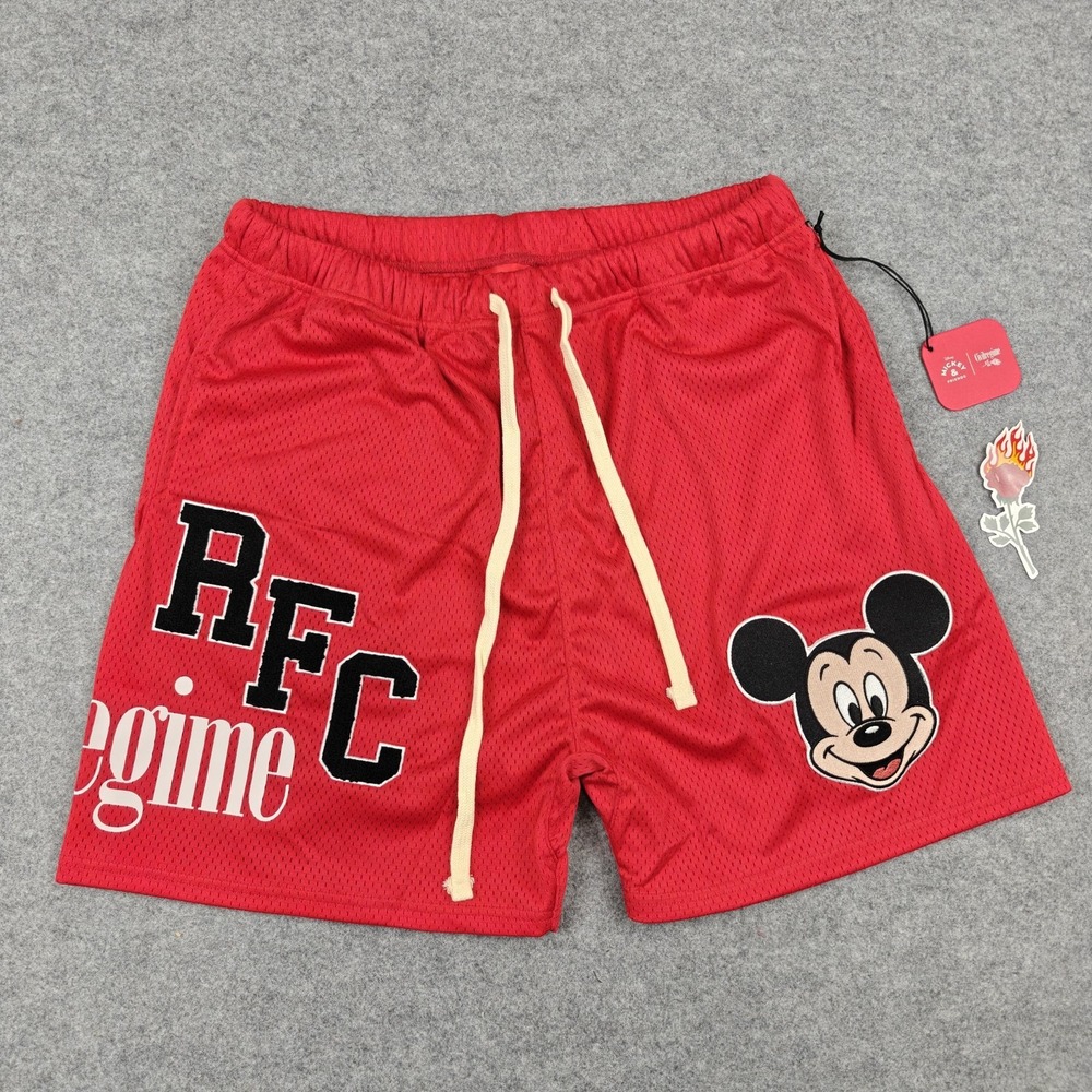 Civil Regime Shorts Mens Large Red Mesh Disney Mickey & Friends RFC Graphic New